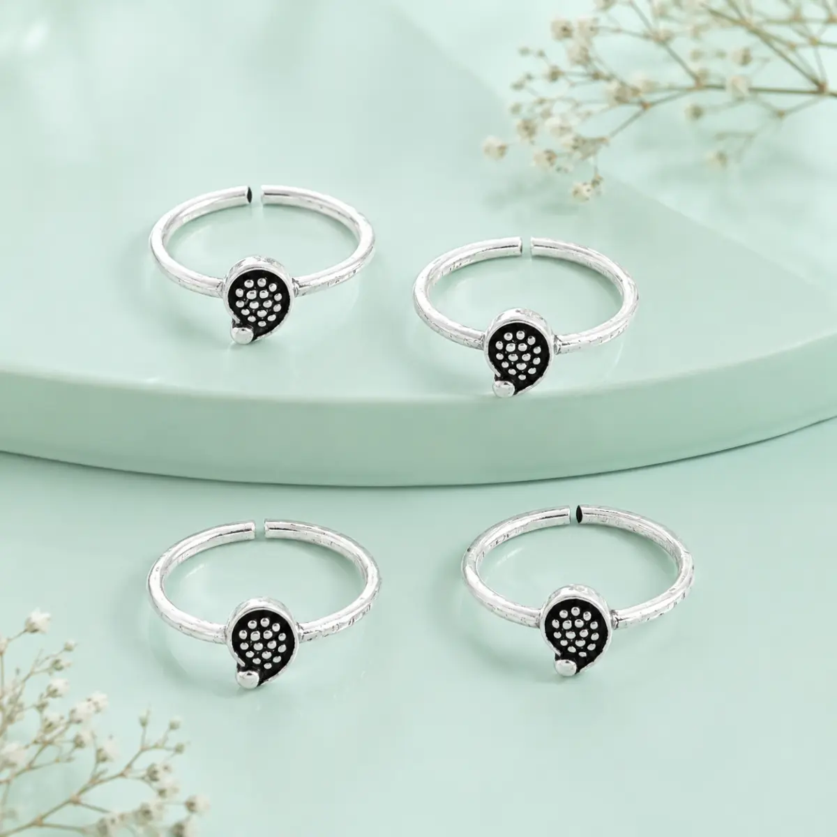 925 Sterling Silver Toe Ring Pair Of 2 Textured Centre Motifs For Women